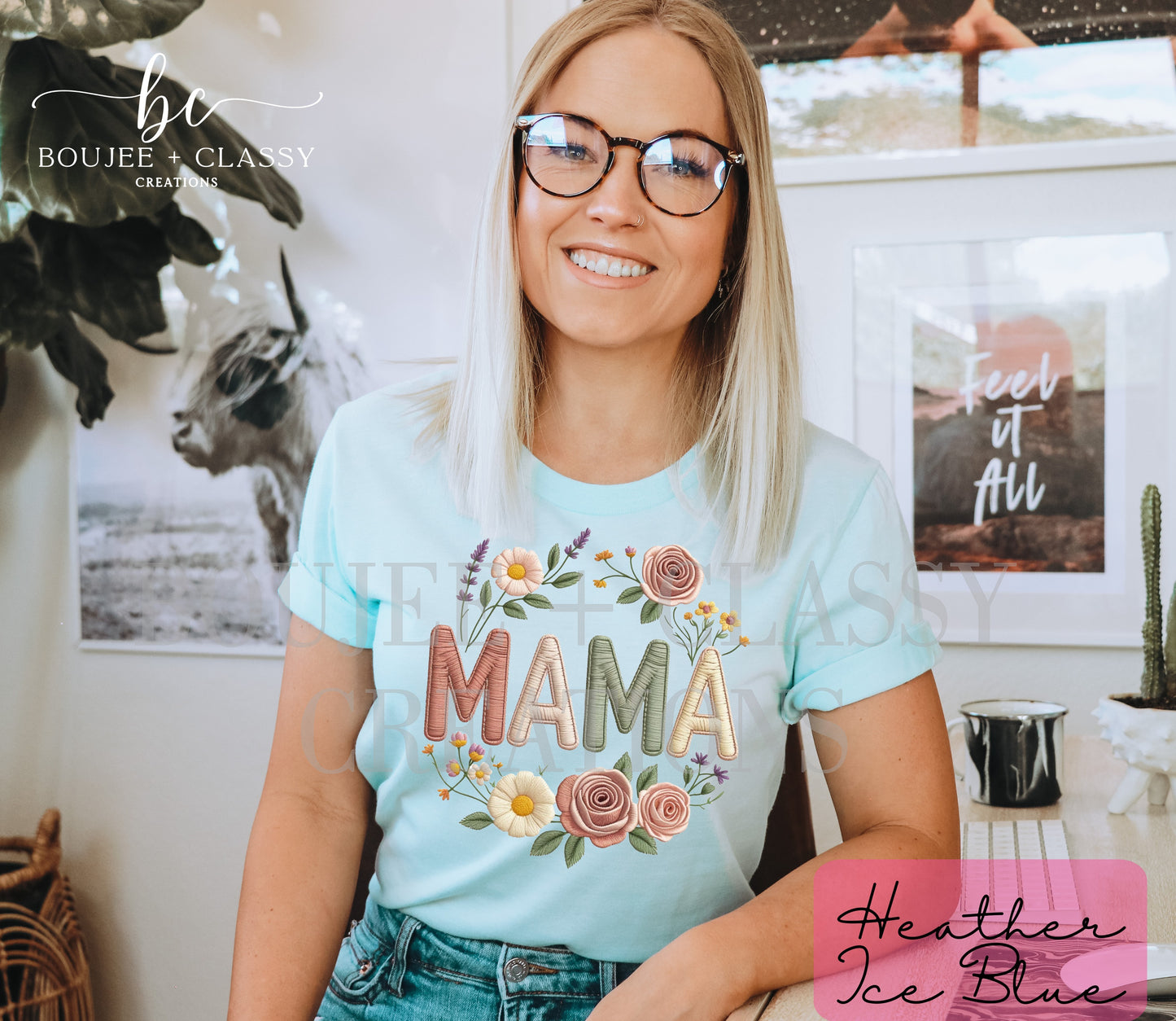 🌸 MAMA Faux Embroidery Tee