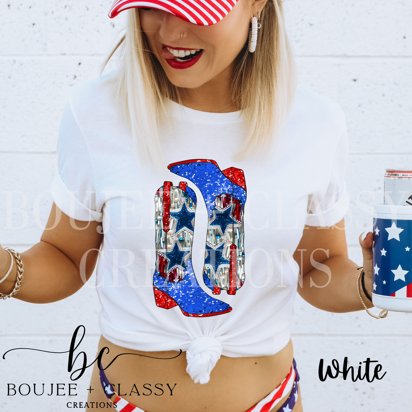 Stars & Stripes - Faux Sequins Boots