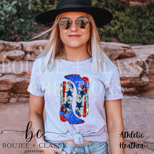 Stars & Stripes - Faux Sequins Boots