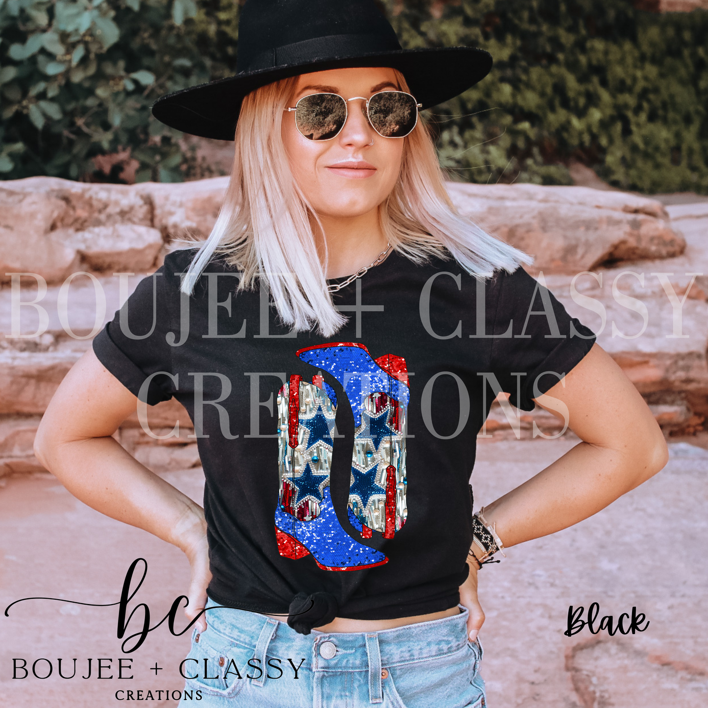 Stars & Stripes - Faux Sequins Boots