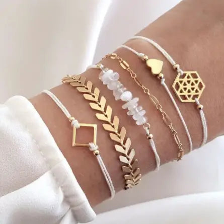Gold + White - 6-piece Bracelet Set