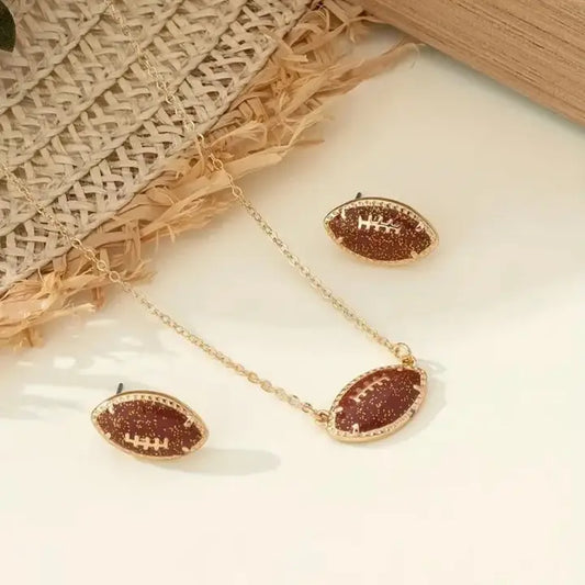 Football Stud Earrings and Necklace