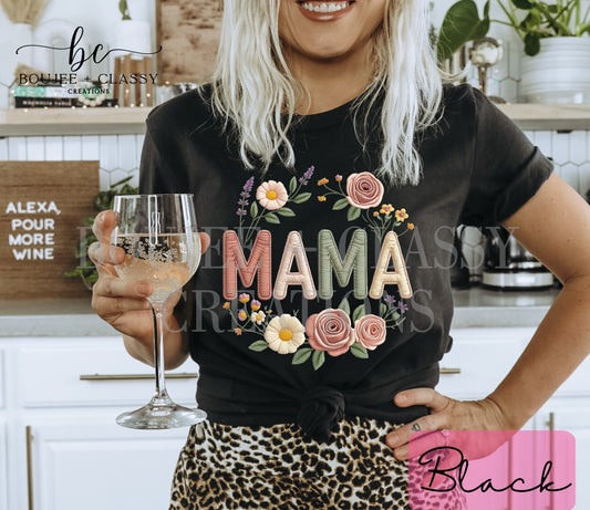 🌸 MAMA Faux Embroidery Tee