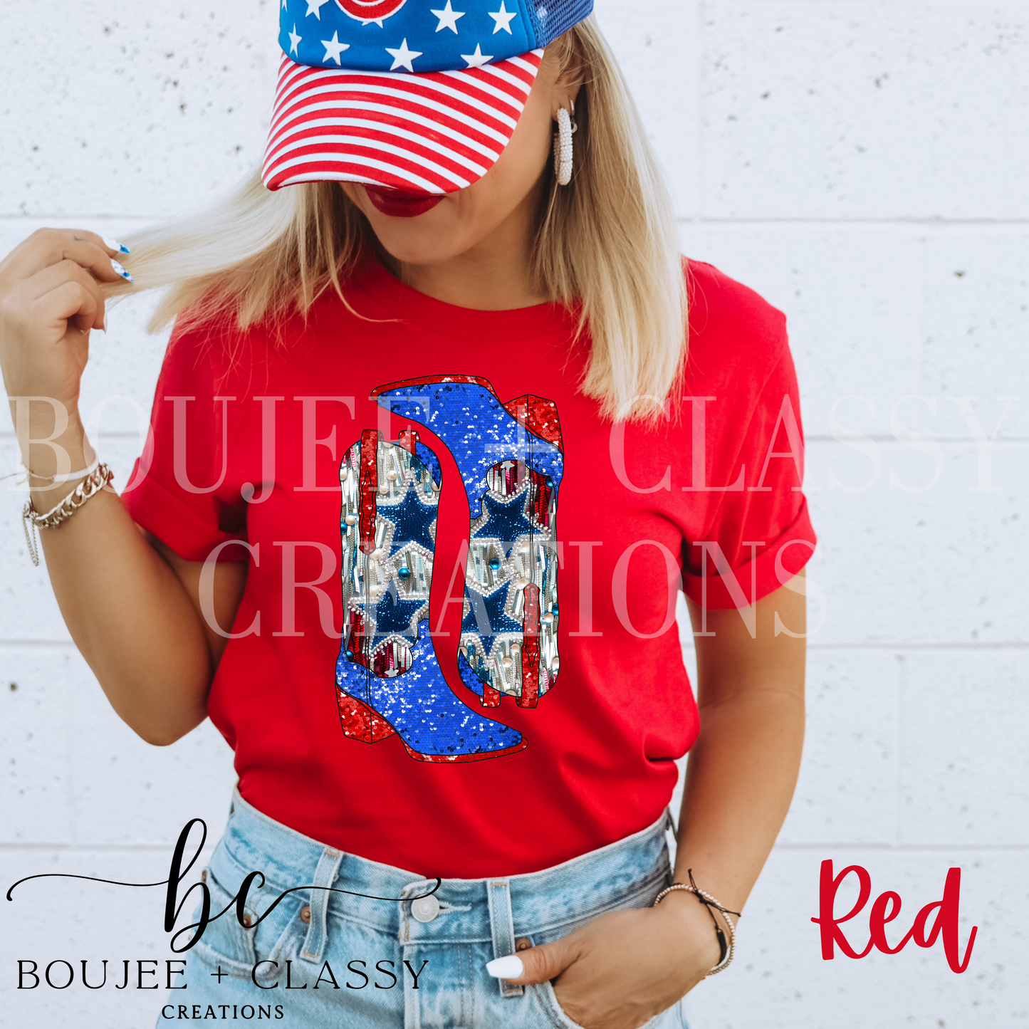 Stars & Stripes - Faux Sequins Boots